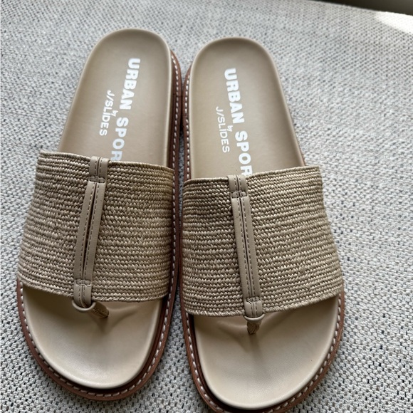 J Slides Shoes - J Slides Beige Woven Sandals
